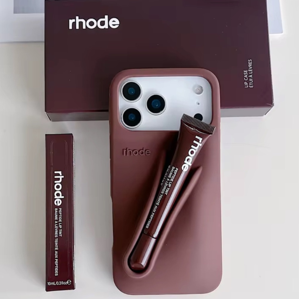 RHODE Mauve Brown Silicone iPhone Case with Detachable Lip Tint Holder